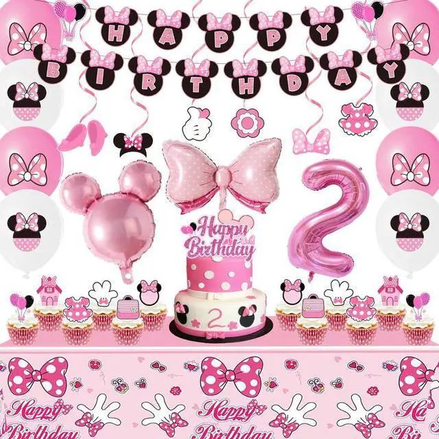 Main image of Minnie Mouse 2nd Birthday Party Decorations Cake Topper Balloons Tablecloth Set