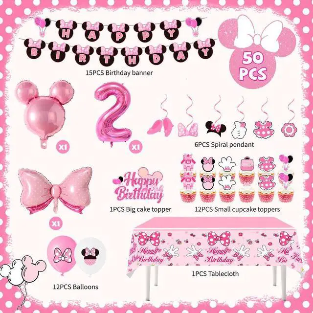 Alt view image 2 of 7 - Minnie Mouse 2nd Birthday Party Decorations Cake Topper Balloons Tablecloth Set
