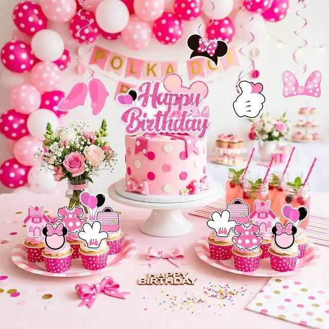Alt view image 3 of 7 - Minnie Mouse 2nd Birthday Party Decorations Cake Topper Balloons Tablecloth Set