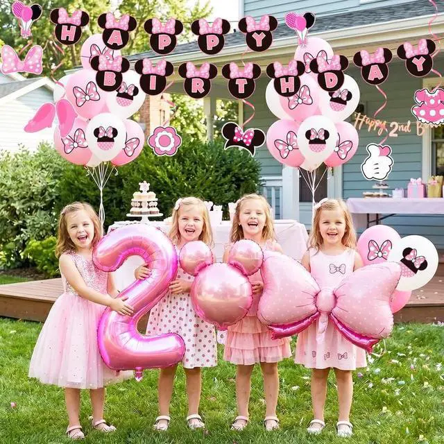 Alt view image 4 of 7 - Minnie Mouse 2nd Birthday Party Decorations Cake Topper Balloons Tablecloth Set