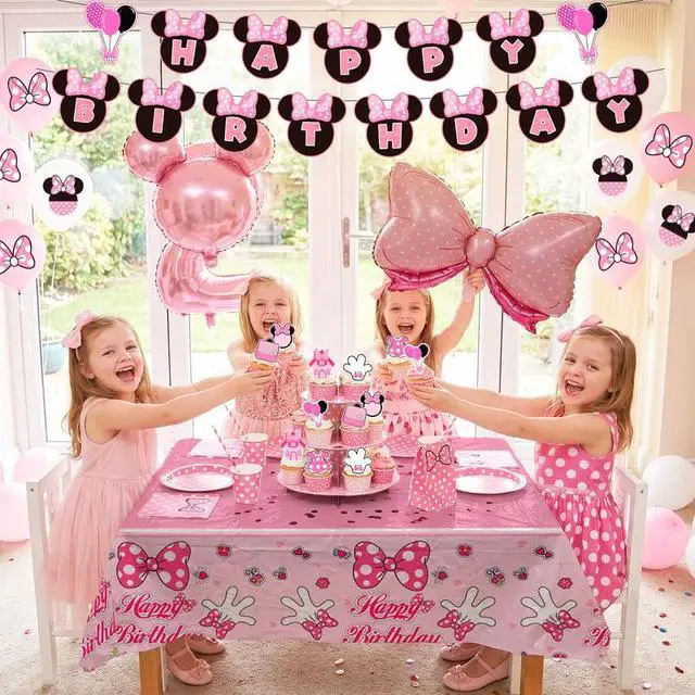 Alt view image 6 of 7 - Minnie Mouse 2nd Birthday Party Decorations Cake Topper Balloons Tablecloth Set