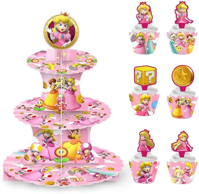 Main image of Peach Princess Party Decoration Super Mario Birthday Cake Stand Kids Supply Set