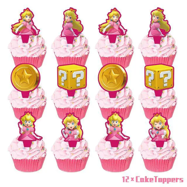 Alt view image 3 of 7 - Peach Princess Party Decoration Super Mario Birthday Cake Stand Kids Supply Set