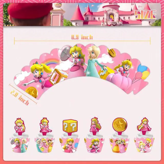 Alt view image 7 of 7 - Peach Princess Party Decoration Super Mario Birthday Cake Stand Kids Supply Set