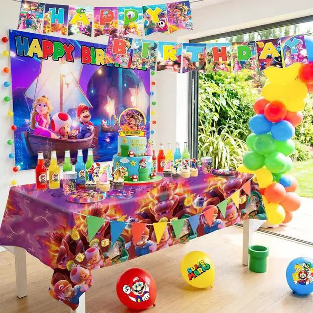 Alt view image 3 of 7 - Super Mario Birthday Party Decorations Tableware Backdrop Balloon Cake Toppers