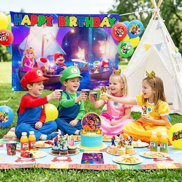 Alt view image 4 of 7 - Super Mario Birthday Party Decorations Tableware Backdrop Balloon Cake Toppers