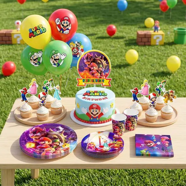 Alt view image 6 of 7 - Super Mario Birthday Party Decorations Tableware Backdrop Balloon Cake Toppers