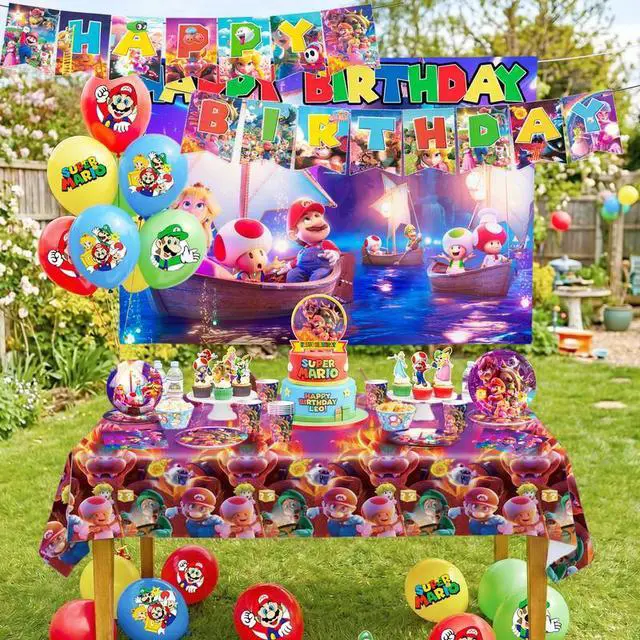 Alt view image 7 of 7 - Super Mario Birthday Party Decorations Tableware Backdrop Balloon Cake Toppers