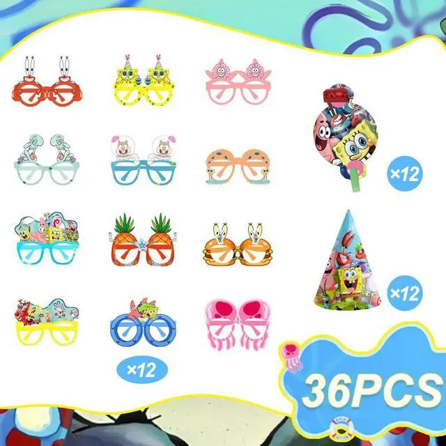 Alt view image 2 of 7 - SpongeBob Party Favors SpongeBob Party Decoration Glasses Hat Photo Booth Prop