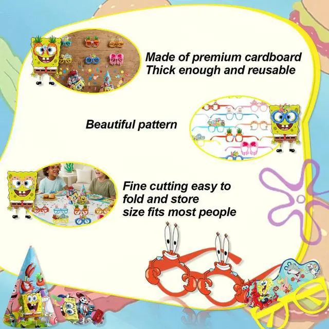 Alt view image 3 of 7 - SpongeBob Party Favors SpongeBob Party Decoration Glasses Hat Photo Booth Prop