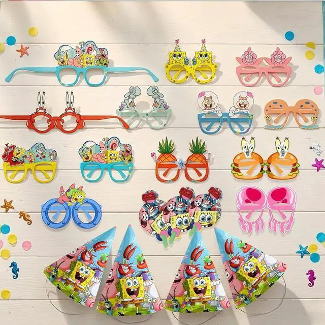Alt view image 6 of 7 - SpongeBob Party Favors SpongeBob Party Decoration Glasses Hat Photo Booth Prop