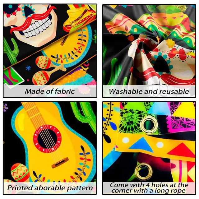 Alt view image 3 of 7 - Mexican Fiesta Yard Banner, 118''x19.6''Mexican Birthday Party Yard Banner, Mexican Fiesta Banner Yard Sign & Cinco de Mayo Fence Banner, for Mexican Fiesta Party Decorations/Cinco de Mayo Decorations