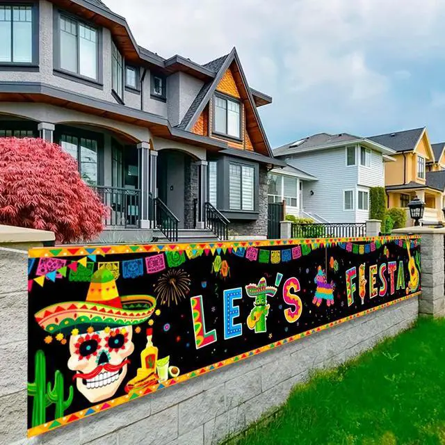 Main image of Mexican Fiesta Yard Banner, 118''x19.6''Mexican Birthday Party Yard Banner, Mexican Fiesta Banner Yard Sign & Cinco de Mayo Fence Banner, for Mexican Fiesta Party Decorations/Cinco de Mayo Decorations