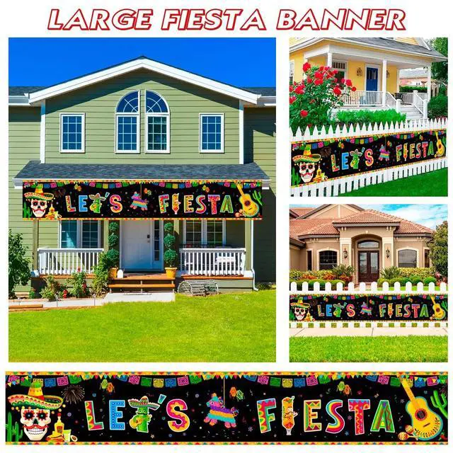 Alt view image 4 of 7 - Mexican Fiesta Yard Banner, 118''x19.6''Mexican Birthday Party Yard Banner, Mexican Fiesta Banner Yard Sign & Cinco de Mayo Fence Banner, for Mexican Fiesta Party Decorations/Cinco de Mayo Decorations