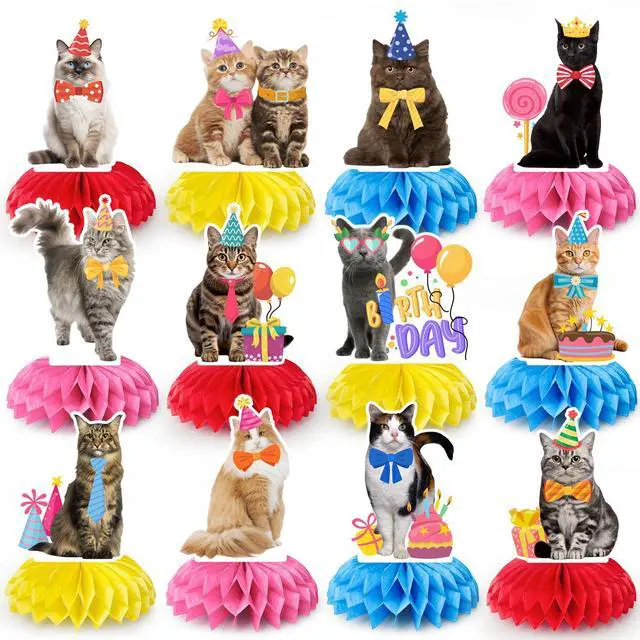 Main image of Cat Party Honeycomb Decorations, 12pcs Cat Honeycomb Centerpieces/Cat Themed Honeycomb Decor/Cat Party Honeycomb Centerpieces, Cat Honeycomb Table Decor for Cat Birthday Party Decorations