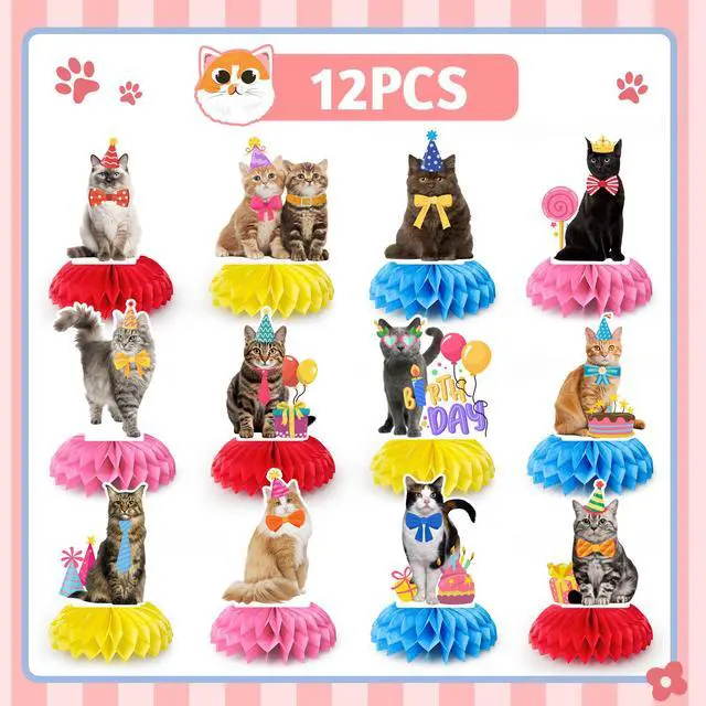 Alt view image 2 of 7 - Cat Party Honeycomb Decorations, 12pcs Cat Honeycomb Centerpieces/Cat Themed Honeycomb Decor/Cat Party Honeycomb Centerpieces, Cat Honeycomb Table Decor for Cat Birthday Party Decorations