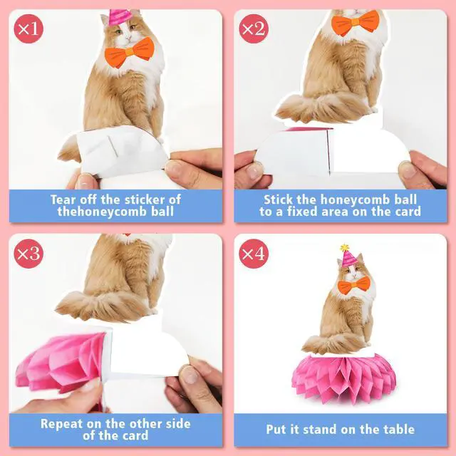 Alt view image 3 of 7 - Cat Party Honeycomb Decorations, 12pcs Cat Honeycomb Centerpieces/Cat Themed Honeycomb Decor/Cat Party Honeycomb Centerpieces, Cat Honeycomb Table Decor for Cat Birthday Party Decorations