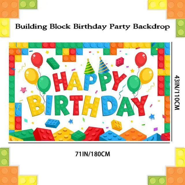 Alt view image 3 of 7 - Building Block Backdrop,71'' x 43'' Building Block Birthday Backdrop Banner Building Block Photo Backdrop Building Blocks Party Backdrop, Building Block Theme Backdrop for Building Block Party Favors