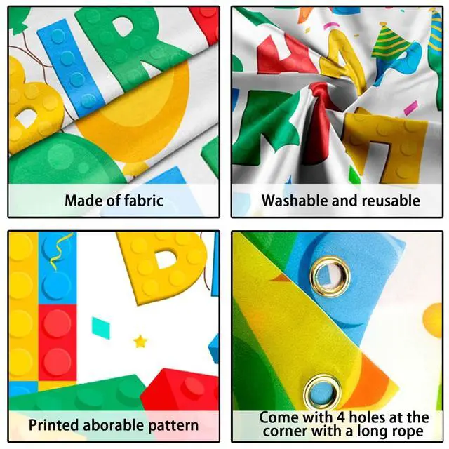 Alt view image 7 of 7 - Building Block Backdrop,71'' x 43'' Building Block Birthday Backdrop Banner Building Block Photo Backdrop Building Blocks Party Backdrop, Building Block Theme Backdrop for Building Block Party Favors