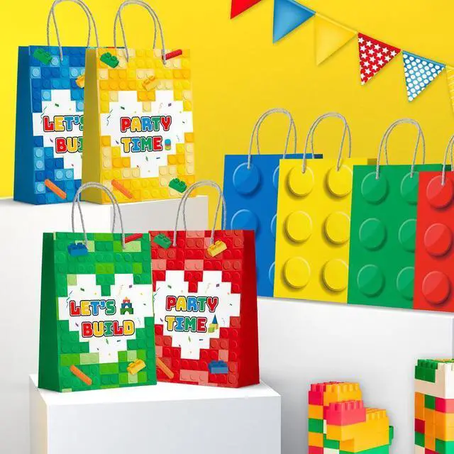 Main image of Building Block Party Favor Bags,24 Pcs Building Block Gift Bags Set - Building Block Party Bags,Building Block Party Present Bags & Bricks Theme Paper Bag for Building Block Birthday Party Decorations