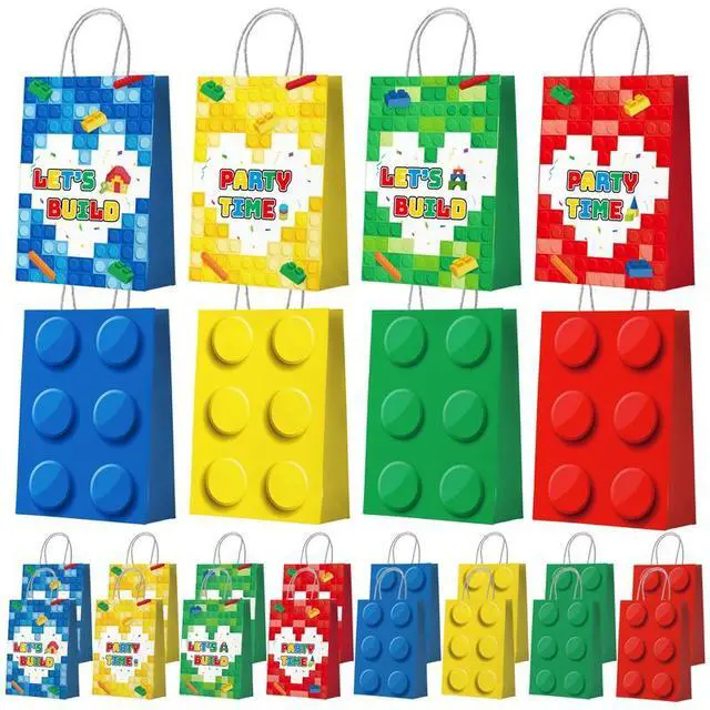 Alt view image 4 of 7 - Building Block Party Favor Bags,24 Pcs Building Block Gift Bags Set - Building Block Party Bags,Building Block Party Present Bags & Bricks Theme Paper Bag for Building Block Birthday Party Decorations