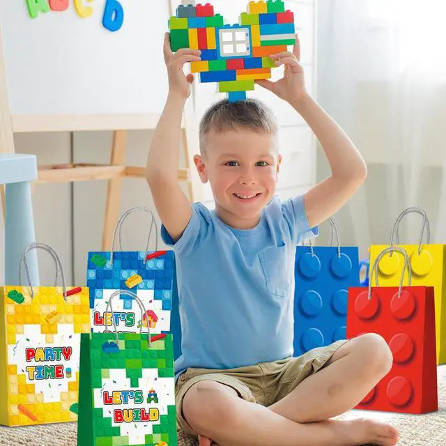 Alt view image 5 of 7 - Building Block Party Favor Bags,24 Pcs Building Block Gift Bags Set - Building Block Party Bags,Building Block Party Present Bags & Bricks Theme Paper Bag for Building Block Birthday Party Decorations