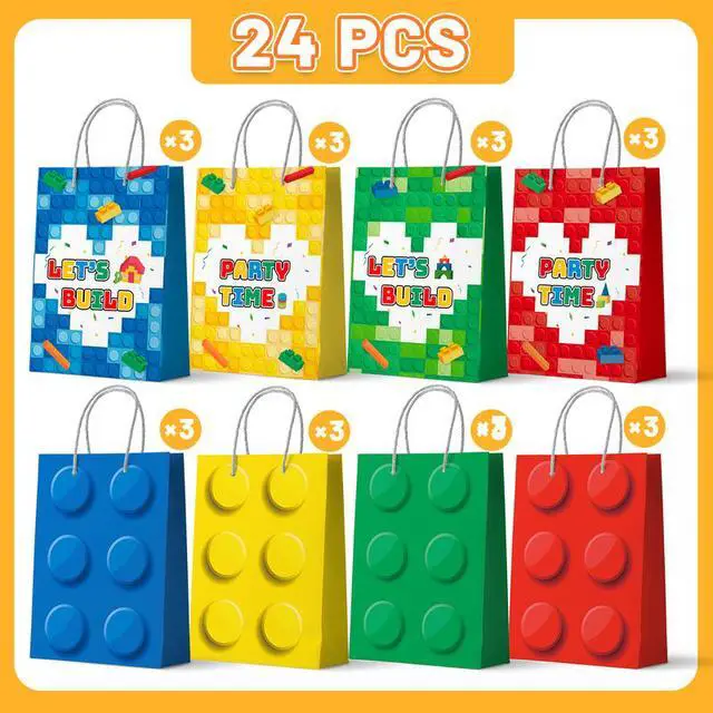 Alt view image 2 of 7 - Building Block Party Favor Bags,24 Pcs Building Block Gift Bags Set - Building Block Party Bags,Building Block Party Present Bags & Bricks Theme Paper Bag for Building Block Birthday Party Decorations
