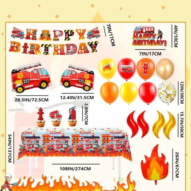 Alt view image 7 of 7 - Fire Truck Party Decorations, 110 Pcs Firetruck Birthday Decorations - Fire Truck Party Balloons & Fire Truck Birthday Banner Cake Toppers Tablecloth etc Firefighter Birthday Party Decorations