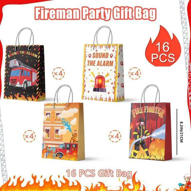 Alt view image 2 of 7 - Firetruck Gift Bags, Fire Truck Party Favor Bags Set - Firetruck Birthday Gift Bags, Firefighter Party Bags & Fire Truck Goodie Bags for Fire Truck Birthday Decorations/Firefighter Party Decorations