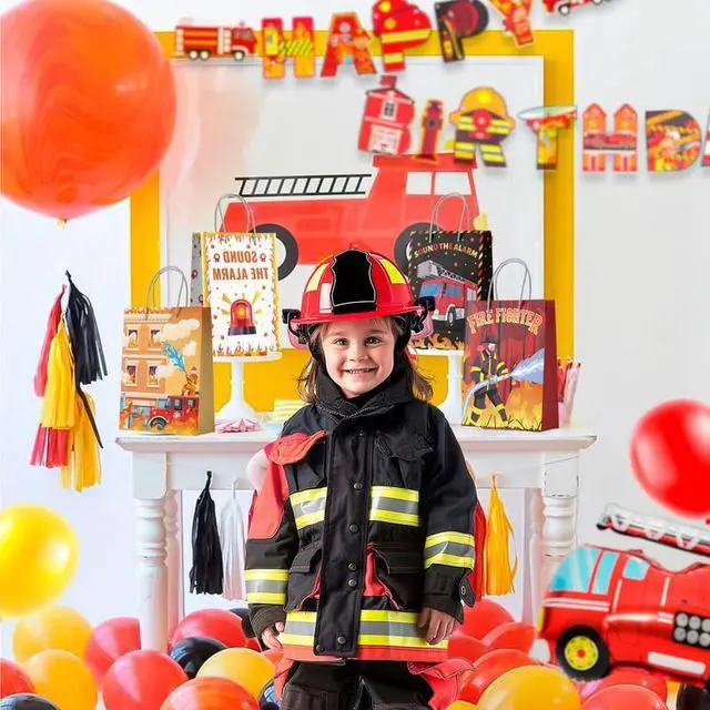 Alt view image 3 of 7 - Firetruck Gift Bags, Fire Truck Party Favor Bags Set - Firetruck Birthday Gift Bags, Firefighter Party Bags & Fire Truck Goodie Bags for Fire Truck Birthday Decorations/Firefighter Party Decorations