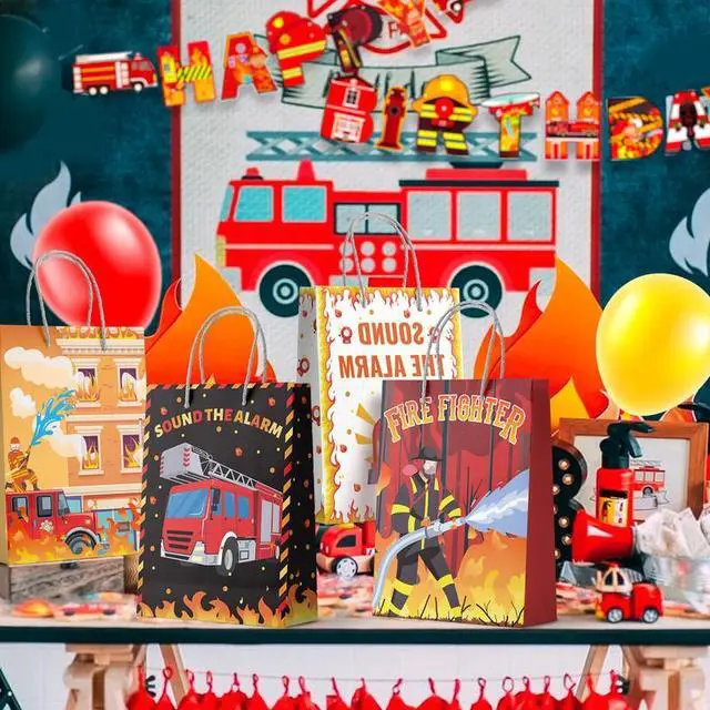Alt view image 4 of 7 - Firetruck Gift Bags, Fire Truck Party Favor Bags Set - Firetruck Birthday Gift Bags, Firefighter Party Bags & Fire Truck Goodie Bags for Fire Truck Birthday Decorations/Firefighter Party Decorations