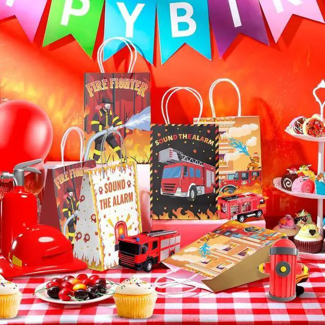 Alt view image 5 of 7 - Firetruck Gift Bags, Fire Truck Party Favor Bags Set - Firetruck Birthday Gift Bags, Firefighter Party Bags & Fire Truck Goodie Bags for Fire Truck Birthday Decorations/Firefighter Party Decorations