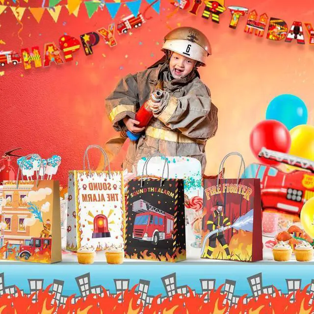 Alt view image 6 of 7 - Firetruck Gift Bags, Fire Truck Party Favor Bags Set - Firetruck Birthday Gift Bags, Firefighter Party Bags & Fire Truck Goodie Bags for Fire Truck Birthday Decorations/Firefighter Party Decorations