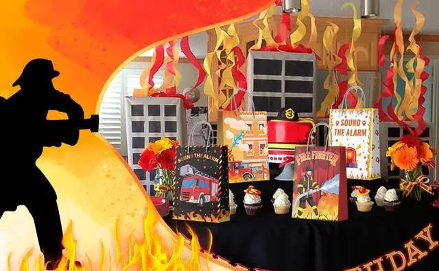 Alt view image 7 of 7 - Firetruck Gift Bags, Fire Truck Party Favor Bags Set - Firetruck Birthday Gift Bags, Firefighter Party Bags & Fire Truck Goodie Bags for Fire Truck Birthday Decorations/Firefighter Party Decorations