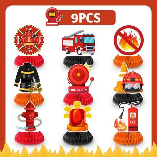 Alt view image 2 of 7 - Firetruck Honeycomb Centerpieces, 9 Pcs Fireman Honeycomb Centerpiece, Firetruck Honeycomb Table Centerpiece, Firetruck Birthday Table Honeycomb Centerpieces for Firetruck Birthday Decorations