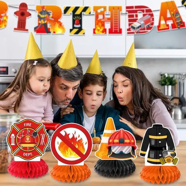 Alt view image 4 of 7 - Firetruck Honeycomb Centerpieces, 9 Pcs Fireman Honeycomb Centerpiece, Firetruck Honeycomb Table Centerpiece, Firetruck Birthday Table Honeycomb Centerpieces for Firetruck Birthday Decorations