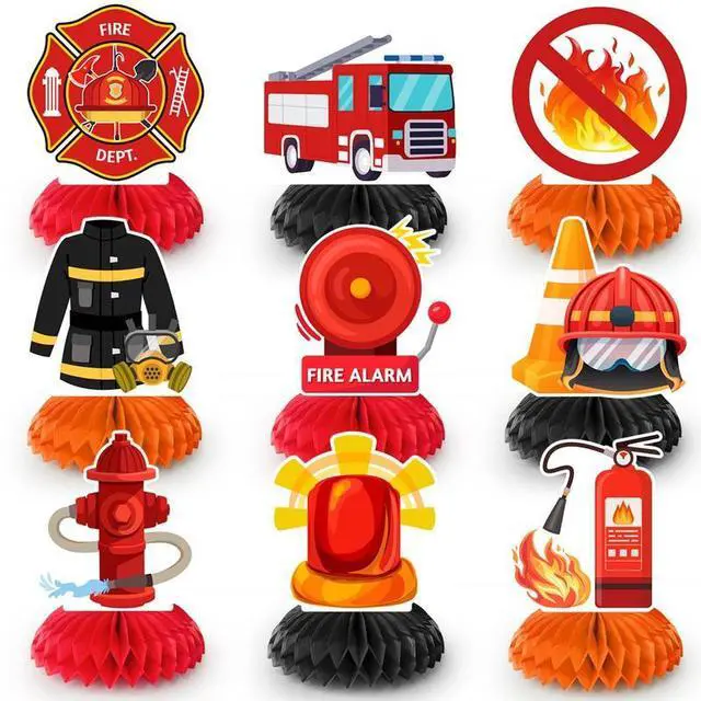 Main image of Firetruck Honeycomb Centerpieces, 9 Pcs Fireman Honeycomb Centerpiece, Firetruck Honeycomb Table Centerpiece, Firetruck Birthday Table Honeycomb Centerpieces for Firetruck Birthday Decorations