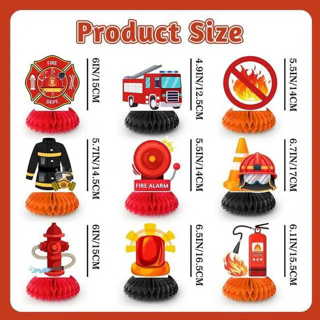 Alt view image 7 of 7 - Firetruck Honeycomb Centerpieces, 9 Pcs Fireman Honeycomb Centerpiece, Firetruck Honeycomb Table Centerpiece, Firetruck Birthday Table Honeycomb Centerpieces for Firetruck Birthday Decorations