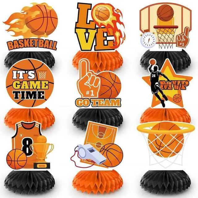 Main image of Basketball Honeycomb Centerpiece, 9pcs Basketball Birthday Honeycomb Centerpiece, Basketball Party Honeycomb Centerpieces & Basketball Centerpieces for Table, for Basketball Party Decorations Supplies