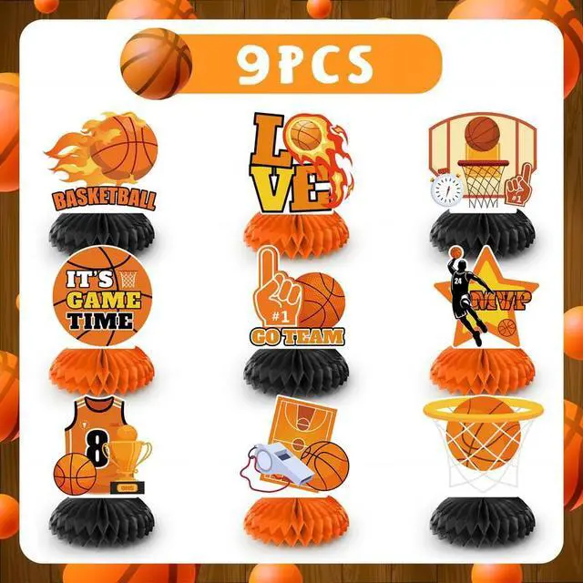 Alt view image 2 of 4 - Basketball Honeycomb Centerpiece, 9pcs Basketball Birthday Honeycomb Centerpiece, Basketball Party Honeycomb Centerpieces & Basketball Centerpieces for Table, for Basketball Party Decorations Supplies