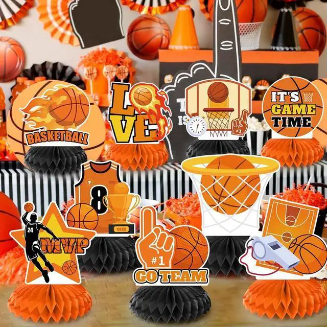Alt view image 3 of 4 - Basketball Honeycomb Centerpiece, 9pcs Basketball Birthday Honeycomb Centerpiece, Basketball Party Honeycomb Centerpieces & Basketball Centerpieces for Table, for Basketball Party Decorations Supplies