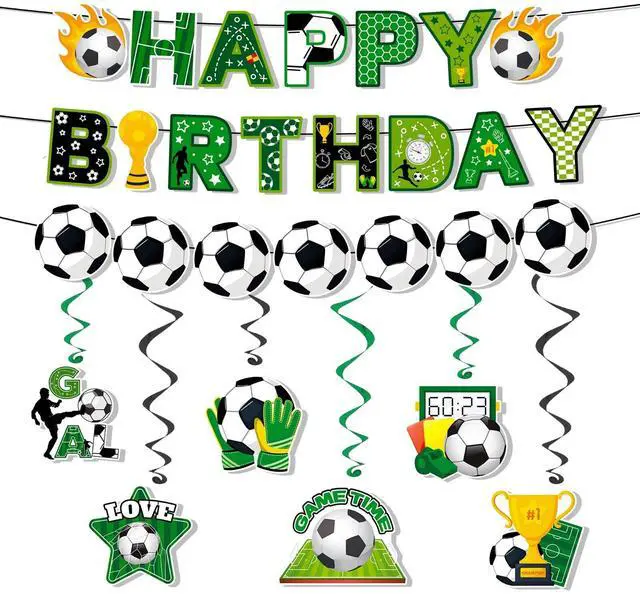Main image of Soccer Hanging Swirl, 8 Pcs Soccer Birthday Party Decorations Set - Happy Birthday Soccer Banner, Soccer Themed Hanging Foil Swirls & Soccer Garland for Soccer Birthday Party Supplies
