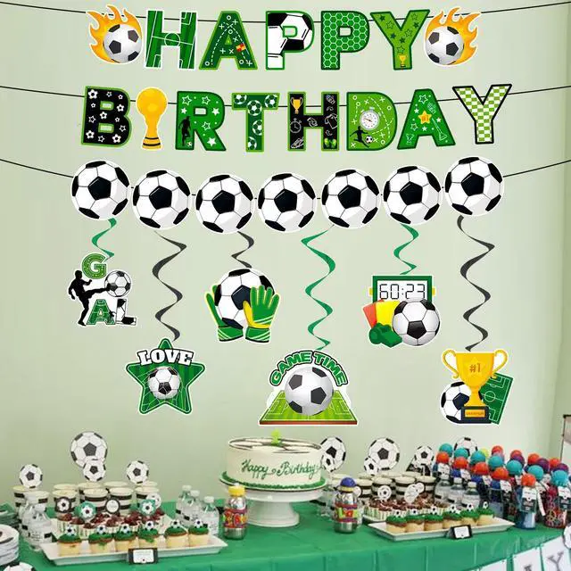 Alt view image 3 of 7 - Soccer Hanging Swirl, 8 Pcs Soccer Birthday Party Decorations Set - Happy Birthday Soccer Banner, Soccer Themed Hanging Foil Swirls & Soccer Garland for Soccer Birthday Party Supplies