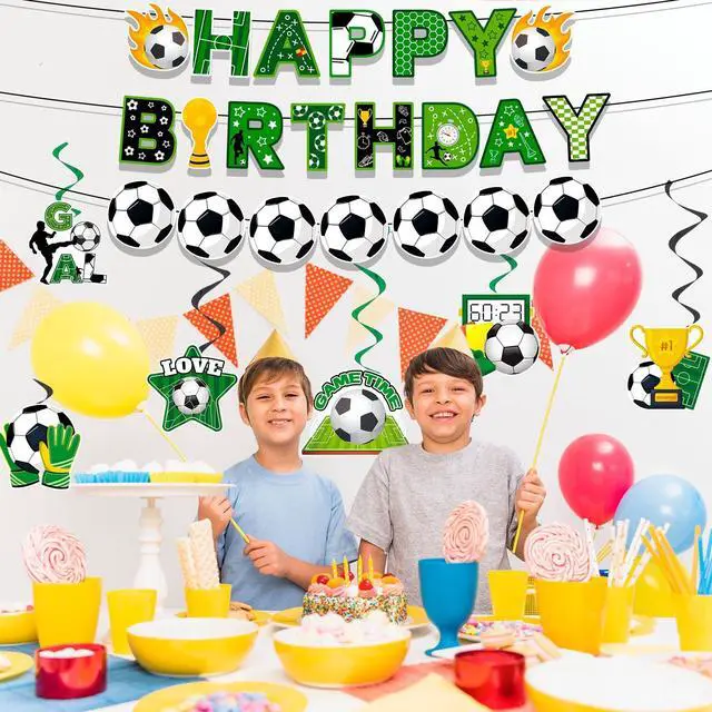 Alt view image 6 of 7 - Soccer Hanging Swirl, 8 Pcs Soccer Birthday Party Decorations Set - Happy Birthday Soccer Banner, Soccer Themed Hanging Foil Swirls & Soccer Garland for Soccer Birthday Party Supplies