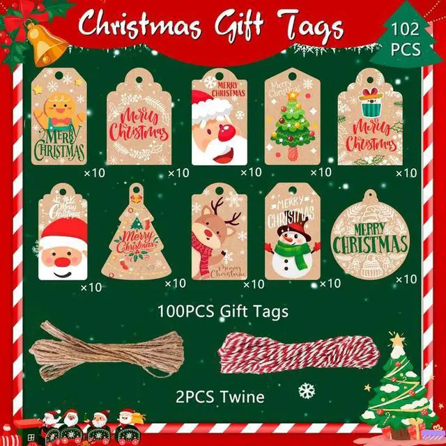 Alt view image 3 of 7 - Christmas Gift Tags with String, 102 Pcs Christmas Tags for Gifts Set - Xmas Gift Tags/Gift Tags for Christmas Presents & Christmas Tags Twine, for Christmas Party Decorations & Present Wrap