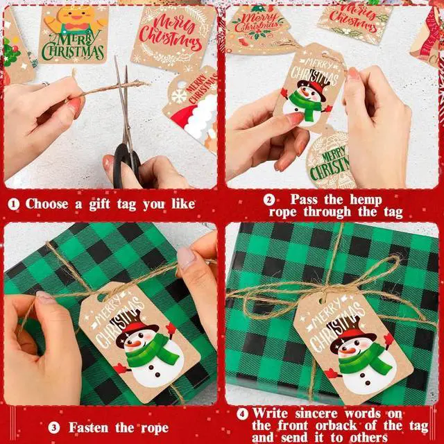 Alt view image 6 of 7 - Christmas Gift Tags with String, 102 Pcs Christmas Tags for Gifts Set - Xmas Gift Tags/Gift Tags for Christmas Presents & Christmas Tags Twine, for Christmas Party Decorations & Present Wrap