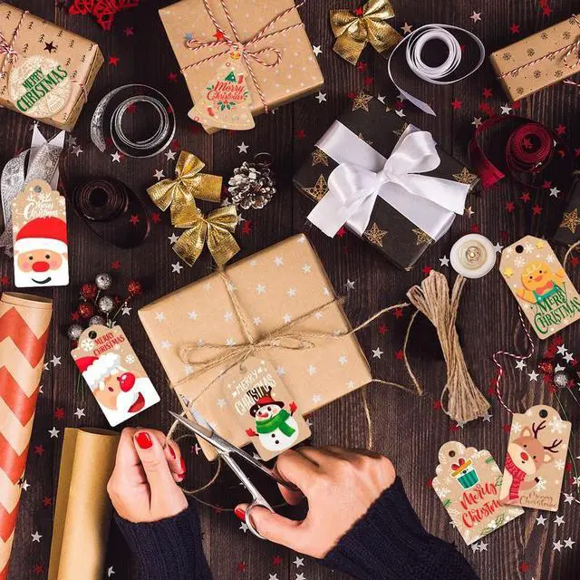 Alt view image 5 of 7 - Christmas Gift Tags with String, 102 Pcs Christmas Tags for Gifts Set - Xmas Gift Tags/Gift Tags for Christmas Presents & Christmas Tags Twine, for Christmas Party Decorations & Present Wrap