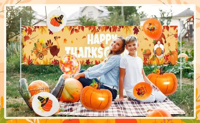 Alt view image 7 of 7 - Happy Thanksgiving Fence Banner,11pcs Thanksgiving Banners for Outside&Balloon Set-Outdoor Happy Thanksgiving Banner,Thanksgiving Decorations Balloons&Foil Thanksgiving Balloons for Thanksgiving Party