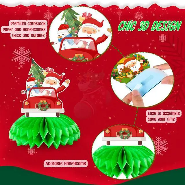 Alt view image 4 of 7 - Merry Christmas Honeycomb Centerpieces,9pcs Christmas Party Honeycomb Centerpieces,Christmas Honeycomb Table Centerpieces&Honeycomb Christmas Decorations for Christmas Table Decorations Indoor Outdor