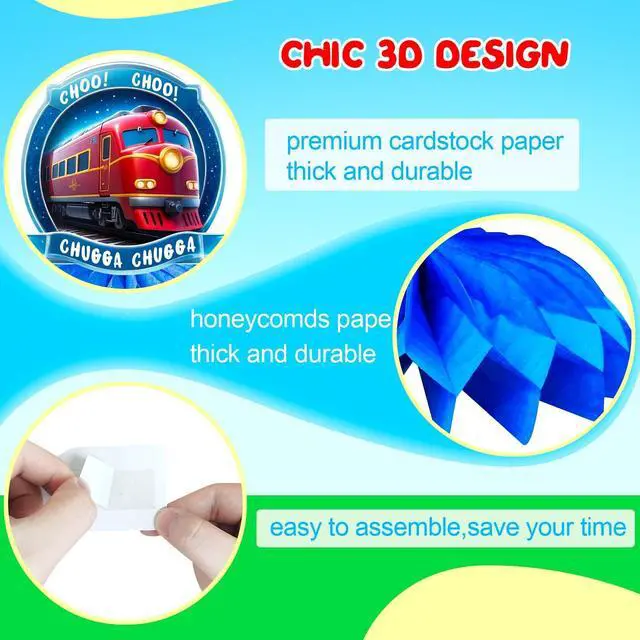 Alt view image 6 of 7 - Train Honeycomb Centerpiece,9pcs Train Party Decorations Honeycomb Centerpieces Kit- Train Party Honeycomb Centerpiece&Train Birthday Honeycomb Centerpieces for Chugga Chugga Two Two Party Decorations